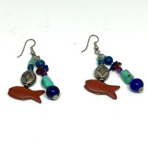 Gemstone & Fish Dangle Earrings